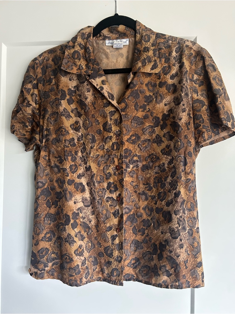 Vintage 100% Silk Leopard Print Button-Up Top